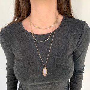 Delicate gold geode pendant necklace trio set